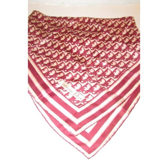 Dior Burgundy Pink Trotter Print Logo Silk Scarf - Picture 8 of 12
